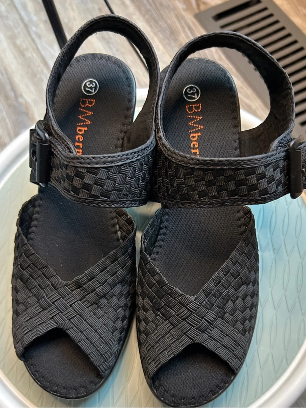 bernie mev. Black Woven Slingback Sandals